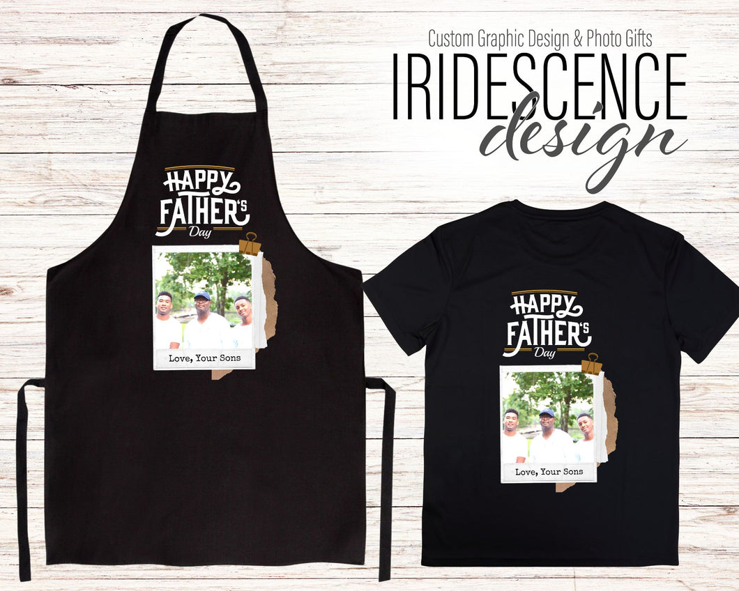 Father's Day Bundle with Black Apron and Black T-shirt with Photo