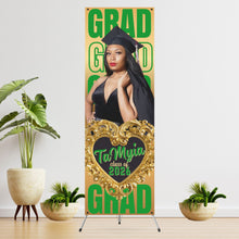 Load image into Gallery viewer, GRAD GRAD GRAD Gold background Vinyl Graduation Banner with photo   - 2 Day turnaround