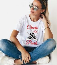 Load image into Gallery viewer, Chucks and Pearls Greek colors T-shirts