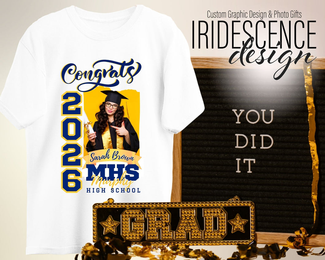 Congrats Graduation T-Shirt with Photo, school, graduation year, and name