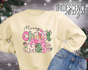 Merry Christmas with Pink and Green Decorations. Sweatshirt / T-Shirt