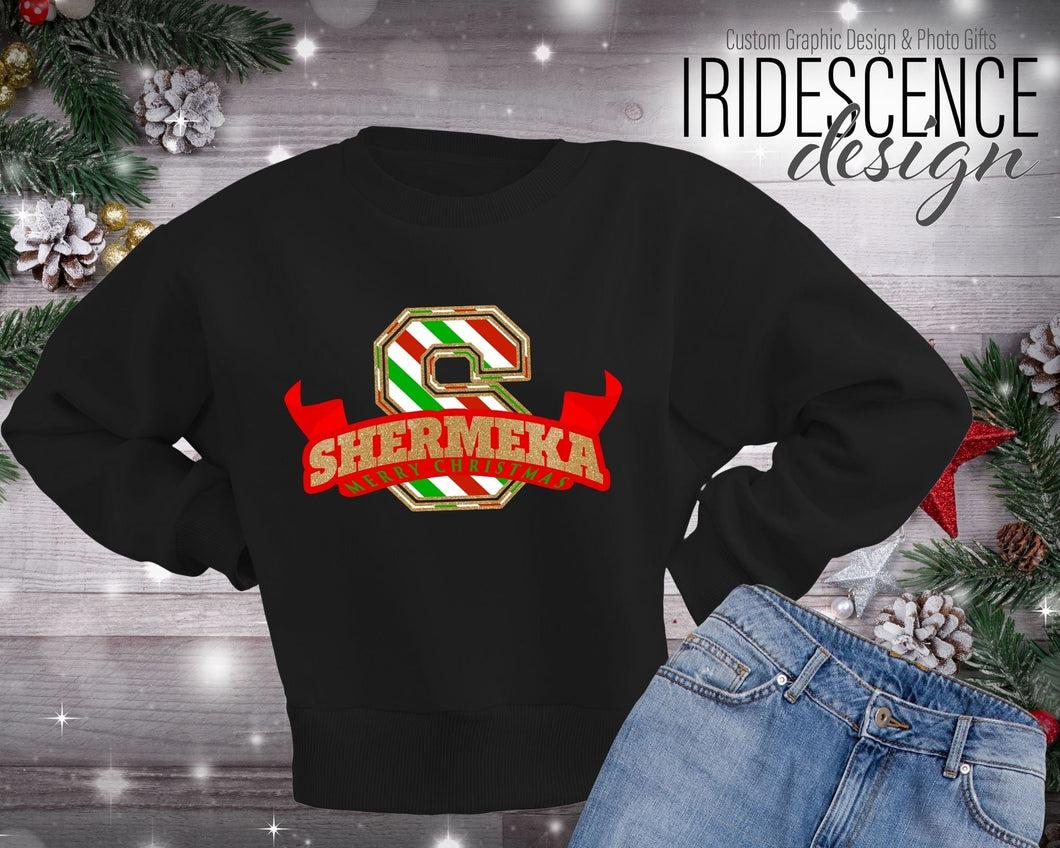 Monogrammed Merry Christmas Sweatshirt / T-Shirt with Name