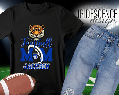 Football Mom t-shirt with Name, Number, and Mascot