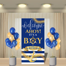 Load image into Gallery viewer, Ahoy it&#39;s a Boy Baby Shower Welcome vinyl Banner Backdrop - Variety of Sizes