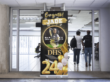 Load image into Gallery viewer, Black and Gold Sports Graduate Retractable Banner -33.5&quot; x 78.7&quot;