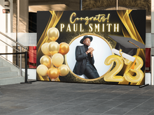 Load image into Gallery viewer, Black Graduation Vinyl Backdrop - RUSH or STANDARD Turnaround