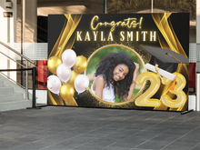 Load image into Gallery viewer, Black Graduation Vinyl Backdrop - RUSH or STANDARD Turnaround