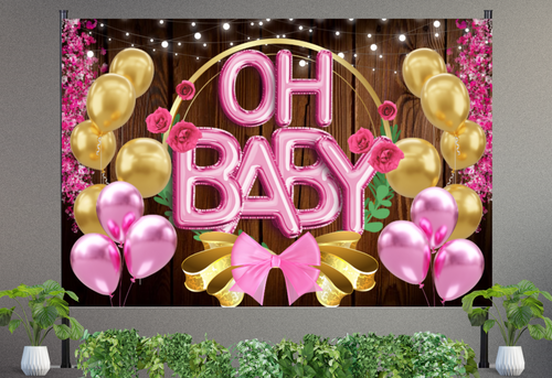 Baby Shower Vinyl Banner Backdrop Pink Oh Baby - RUSH or STANDARD Turnaround