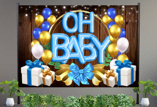 Baby Shower Vinyl Banner Backdrop Oh Baby - RUSH or STANDARD Turnaround