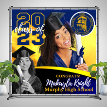 Load image into Gallery viewer, Graduation Vinyl Backdrop with Two Photos - RUSH or STANDARD Turnaround