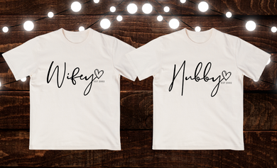 Wifey / Hubby with heart and established year T- Shirt
