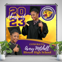 Load image into Gallery viewer, Graduation Vinyl Backdrop with Two Photos - RUSH or STANDARD Turnaround