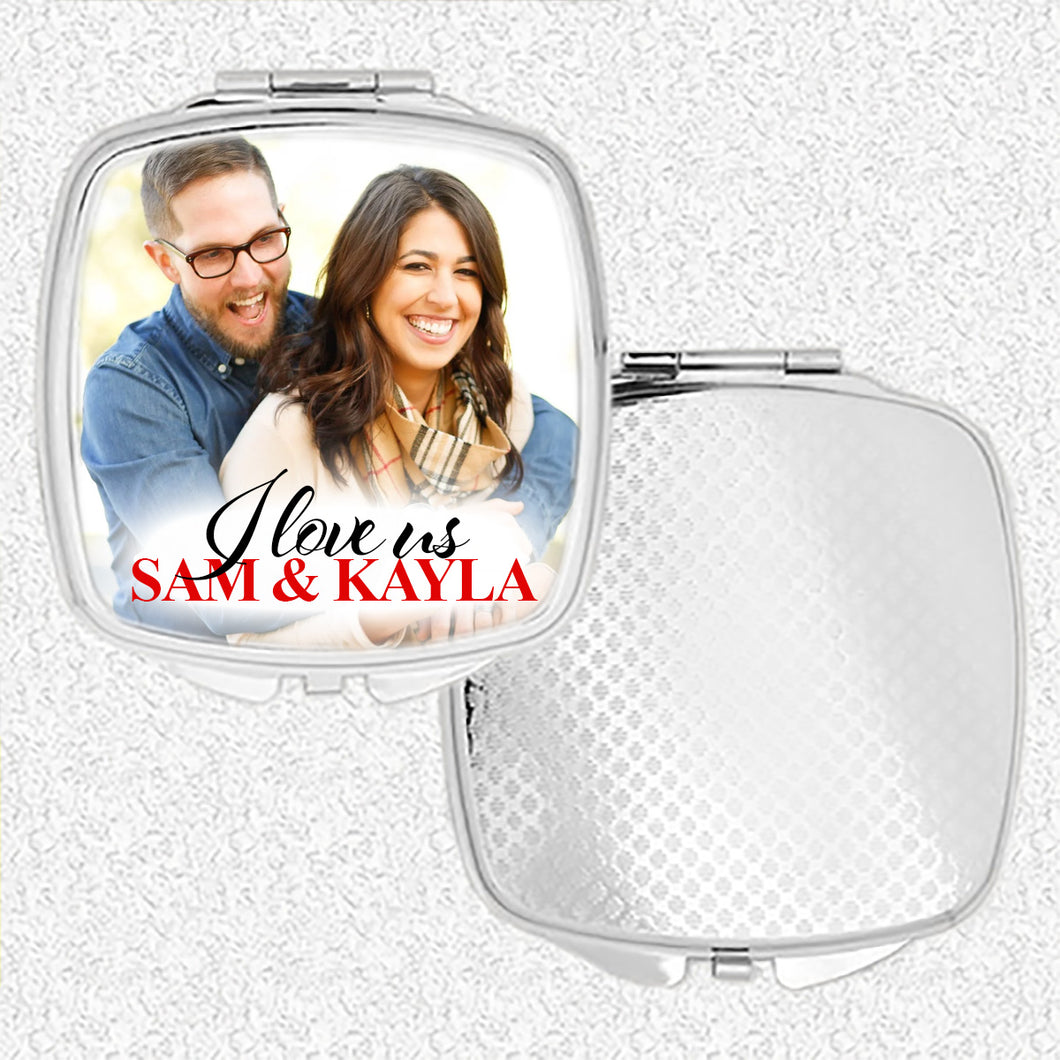 I Love Us Compact Mirror with Photo