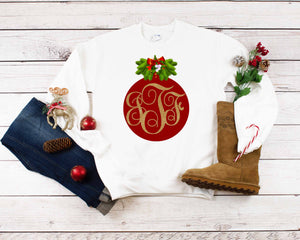 Red Ornament Monogrammed Christmas Sweatshirt/T-shirt