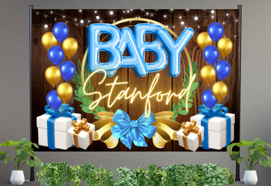 Baby Shower Vinyl Banner Backdrop with Name - RUSH or STANDARD Turnaround