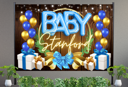 Baby Shower Vinyl Banner Backdrop with Name - RUSH or STANDARD Turnaround