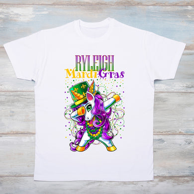 Mardi Gras Unicorn T-Shirt with Name