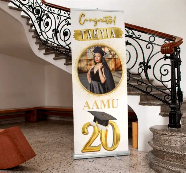 White and Gold Graduate Retractable Banner -33.5