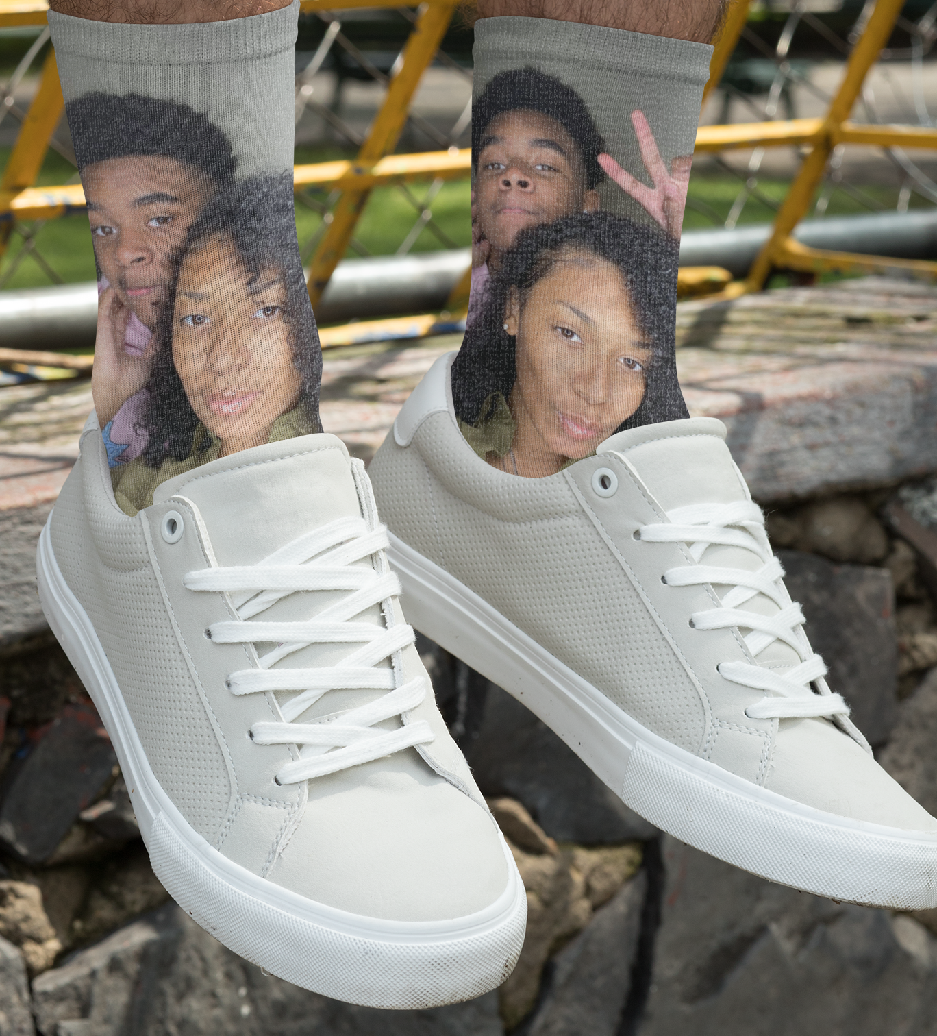 Guys wearing white sales vans