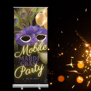 Mardi Gras Retractable Banner or Banner only -  33.5" x 78.7"