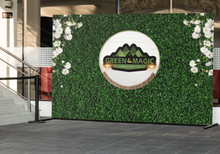 Load image into Gallery viewer, Green Hedge with Logo in Circle Vinyl Backdrop